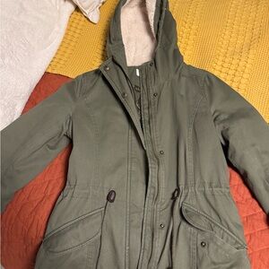 Sebby Olive Quilted Jacket with Faux Fur Lining